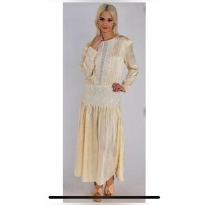 Vintage Jessica McClintock Dress Lace Silk floral maxi 20s style Gunne Sax S